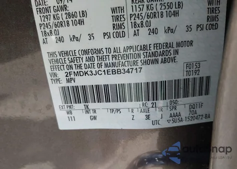 2014 Ford Edge Sel z USA, uszkodzony, nr VIN 2FMDK3JC1EBB34717